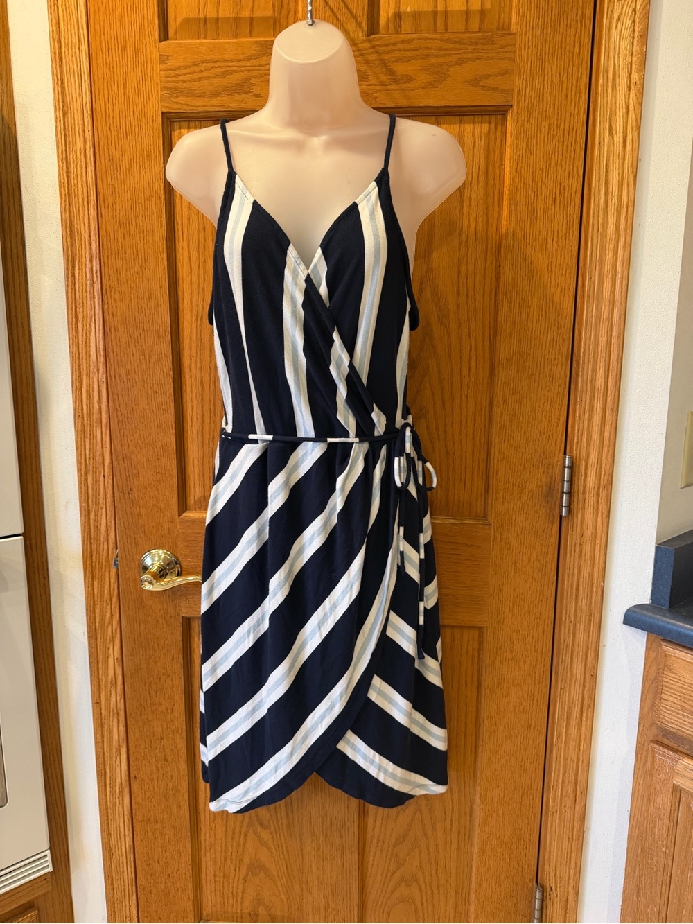 41 Hawthorn Navy and White Striped Wrap Midi Dress